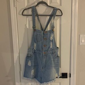 Distressed overalls